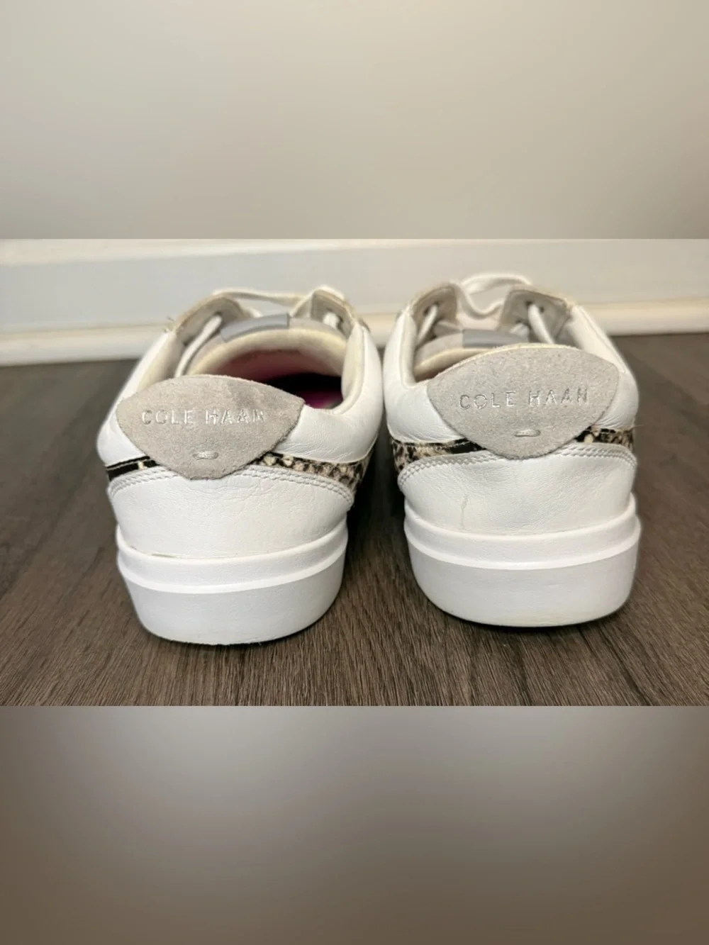 Cole Haan Grand Crosscourt Modern Tennis Sneakers White Snake Print Size 8.5